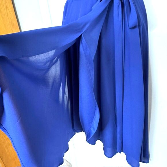 LULUS RISE TO THE OCCASTION ROYAL BLUE WRAP DRESS BUTTERFLY SLEEVE SIZE MEDIIUM - Picture 12 of 14
